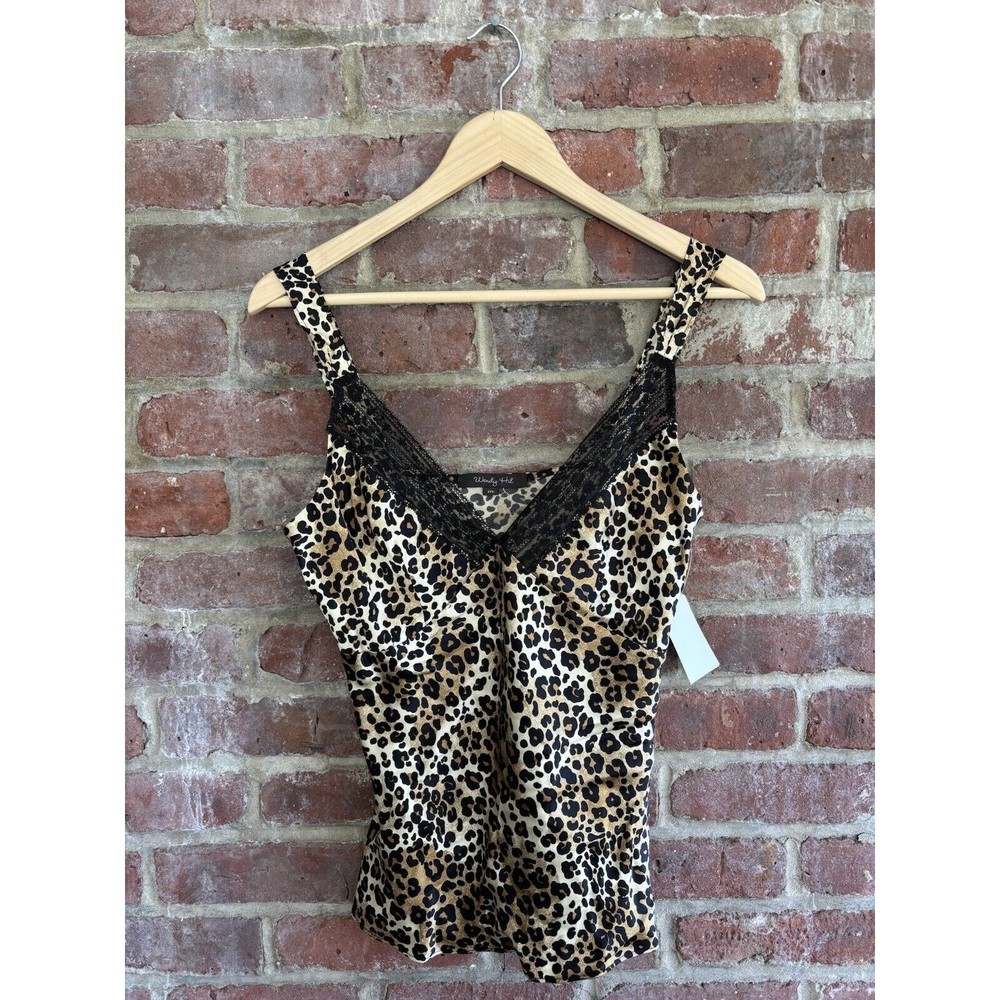 NWT Wendy Hil Women’s Leopard Animal Print 100% Silk Lace Tank Top Cami Mob Wife
